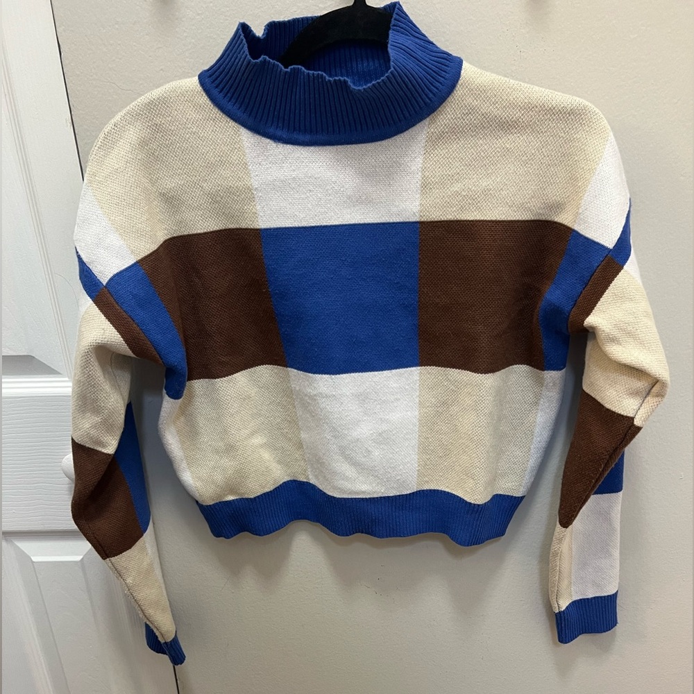 ASOS Blue, Brown, and Cream Turtleneck Sweater